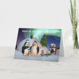 Kerstkaart met de Familie van de Pinguïn en Feestdagen Kaart