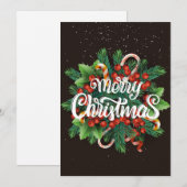 Kerstkaart met decoratie op zwarte achtergrond (Voorkant / Achterkant)