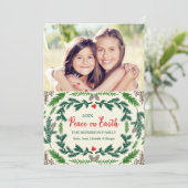 Kerstkaart met dennentakken en vredesboodschap (Staand voorkant)