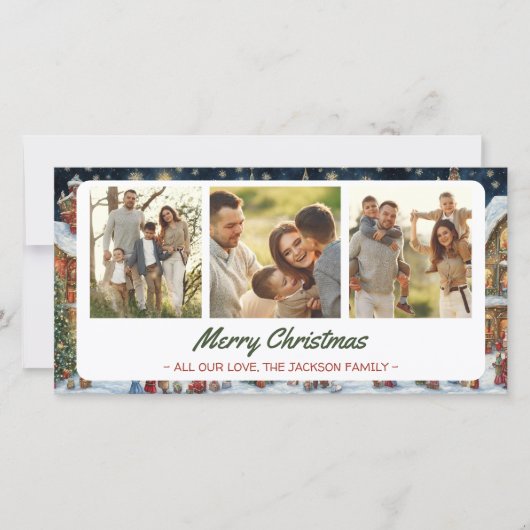 Kerstkaart met dorpsfeest 3 foto's (Voorkant)