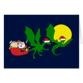 Kerstkaart met draak rendieren en Kerstman (Voorkant Horizontaal)