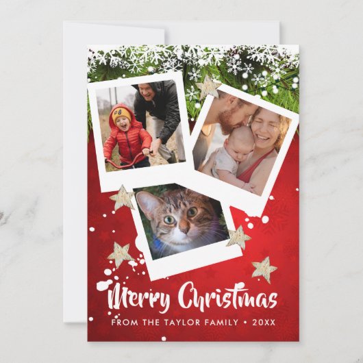 Kerstkaart met drie foto's collage (Voorkant)