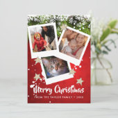 Kerstkaart met drie foto's collage (Staand voorkant)
