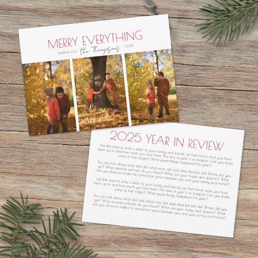 Kerstkaart met drie foto's en 'Prettig Alles'