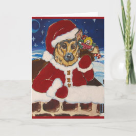 Kerstkaart met Duitse Herdershond en Kerstman Feestdagen Kaart