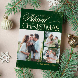 Kerstkaart met echte folie en religieuze wens feestdagenkaart