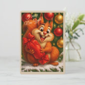 Kerstkaart met een eekhoorn (Staand voorkant)