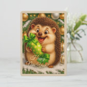 Kerstkaart met een egel (Staand voorkant)
