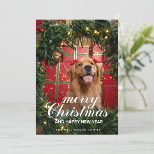 Kerstkaart met een Golden Retriever (Staand voorkant)