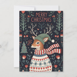 Kerstkaart met een hert in fantasievolle stijl