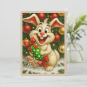 Kerstkaart met een konijn (Staand voorkant)