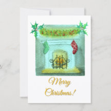 Kerstkaart Met Een Open Haard