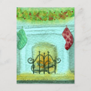 Kerstkaart Met Een Open Haard Briefkaart