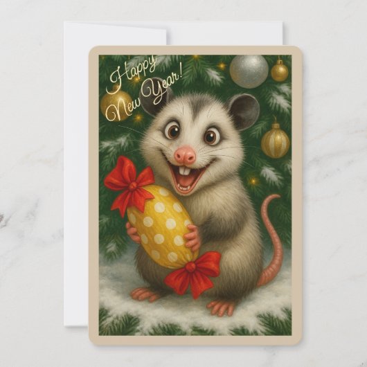 Kerstkaart met een opossum (Voorkant)