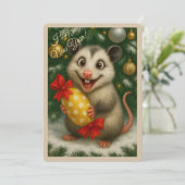 Kerstkaart met een opossum (Staand voorkant)