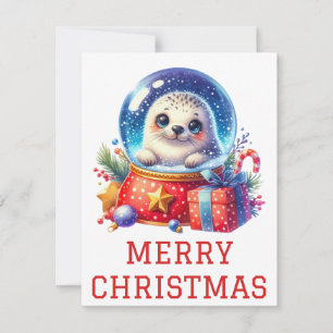 Kerstkaart met een schattige baby zeehond
