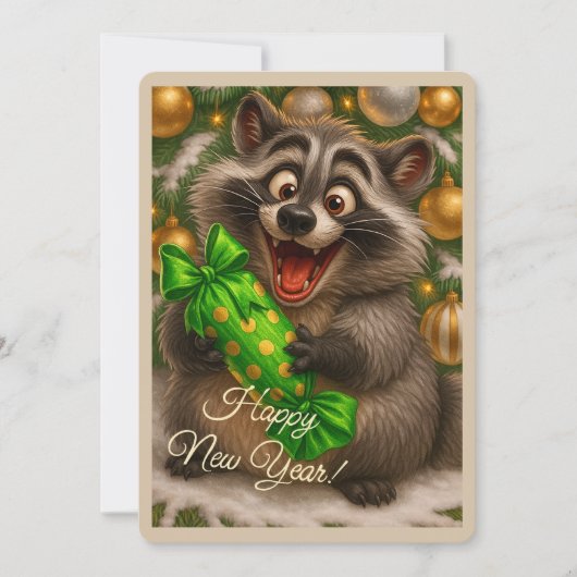 Kerstkaart met een wasbeer (Voorkant)