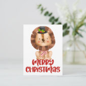 Kerstkaart met een waterverf leeuw (Staand voorkant)
