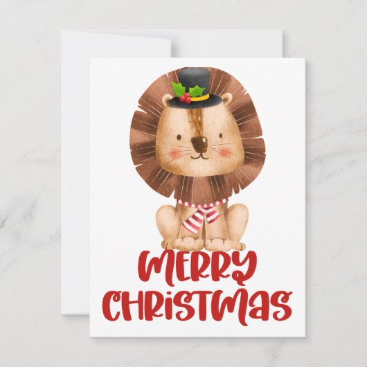 Kerstkaart met een waterverf leeuw (Voorkant)