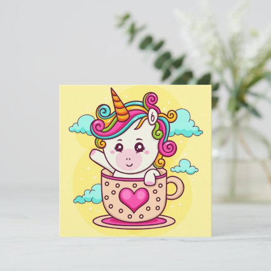 Kerstkaart met eenhoorn (Staand voorkant)