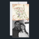 Kerstkaart met Eiffeltoren<br><div class="desc">Deze kerstkaart heeft de Eiffeltoren in een vrolijke lijntekening in vulpenstijl,  evenals "Prettig Kerstfeest en een gelukkig Nieuwjaar!" in het Frans voor een extra Parijs accent. De achtergrond is een vervaagde,  sepia-kleurige antieke kaart van Frankrijk voor een extra vintage charme. Een rode krul siert over je eigen persoonlijke kerstfoto.</div>