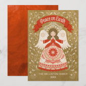 Kerstkaart met engel in folk art stijl voor de fee (Voorkant / Achterkant)