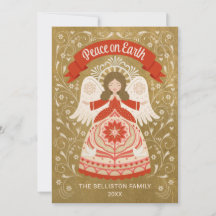 Kerstkaart met engel in folk art stijl voor vrede 