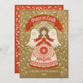 Kerstkaart met engel in volksstijl 'Vrede op aarde (Voorkant / Achterkant)