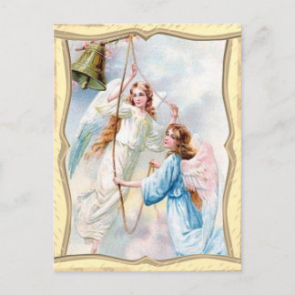 Kerstkaart met engelen en kerstbel briefkaart