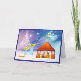 Kerstkaart met engelen en kerststal feestdagen kaart