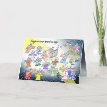 Kerstkaart met engelen in de hemel