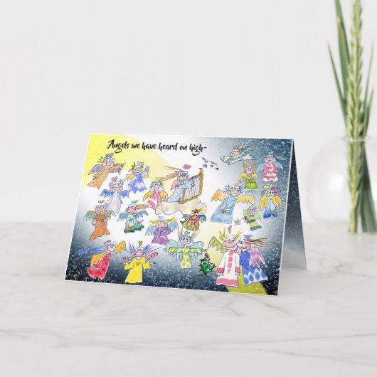 Kerstkaart met engelen in de hemel kaart (Voorkant)
