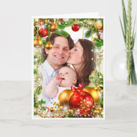 kerstKaart met familiefoto Aangepaste groet Kaart (Voorkant)