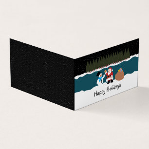 Kerstkaart met familiefoto en cadeau van de Kerstm Visitekaartje