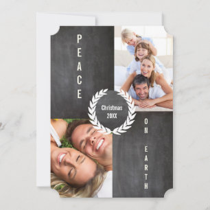 Kerstkaart met familiefoto Vrede op aarde Merry an