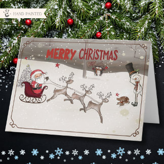 Kerstkaart met fantasierijke slee en rendieren van feestdagen kaart