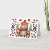 Kerstkaart met fantasievolle winterberen en bloeme feestdagen kaart (Achterkant)