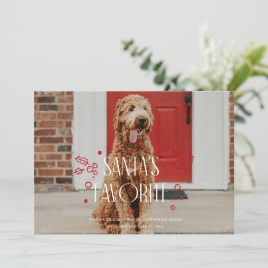 Kerstkaart met favoriete grappige huisdierenfoto v kaart (Staand voorkant)