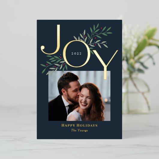 Kerstkaart met feestelijke feestelijke Folie Folie Feestdagenkaart (Staand Voorkant)