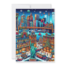 Kerstkaart met feestelijke lichten van New York Ci