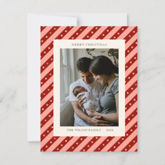 Kerstkaart met feestelijke rode gestreepte sterfot (Voorkant)