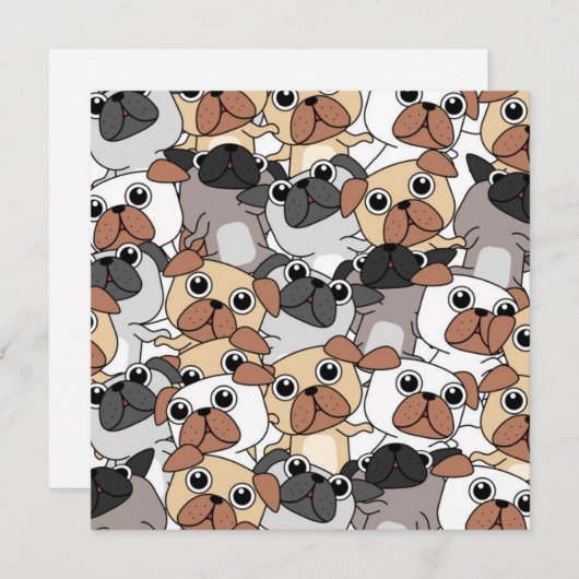 Kerstkaart met feestvierende Pugs (Voorkant / Achterkant)