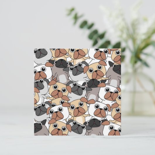 Kerstkaart met feestvierende Pugs (Staand voorkant)