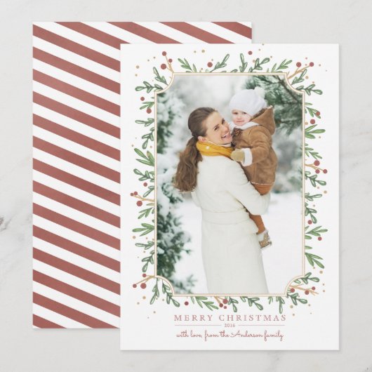 Kerstkaart met Festieve Bladeren (Voorkant / Achterkant)