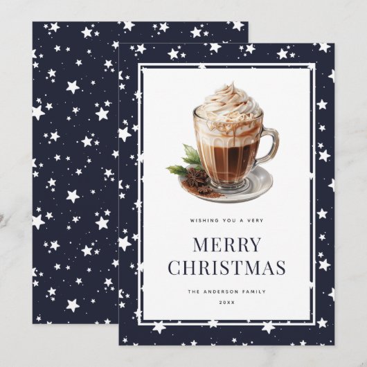 Kerstkaart met Festieve Blauwe Warme Chocolade (Voorkant / Achterkant)