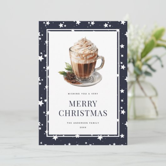 Kerstkaart met Festieve Blauwe Warme Chocolade (Staand voorkant)