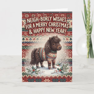 Kerstkaart met Festive Shetland Pony Kaart