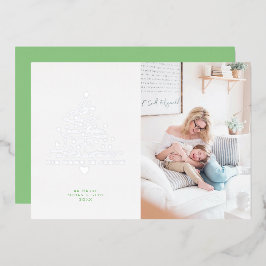 Kerstkaart met folie boom en tekst Love Was Born Feestdagenkaart