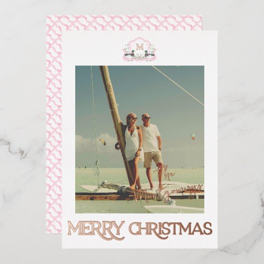 Kerstkaart met folie en monogram en wilde eend uitnodiging (Voorkant / Achterkant)