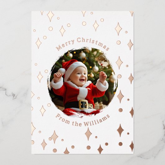 Kerstkaart met folie en twee foto's baby folie feestdagenkaart (Voorkant)